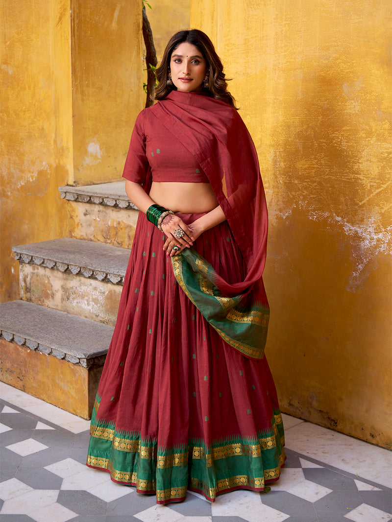 Maroon Color Zari Weaving Work Chanderi Lehenga Choli ##color## Sequins Lehenga with premium fabric and embroidery