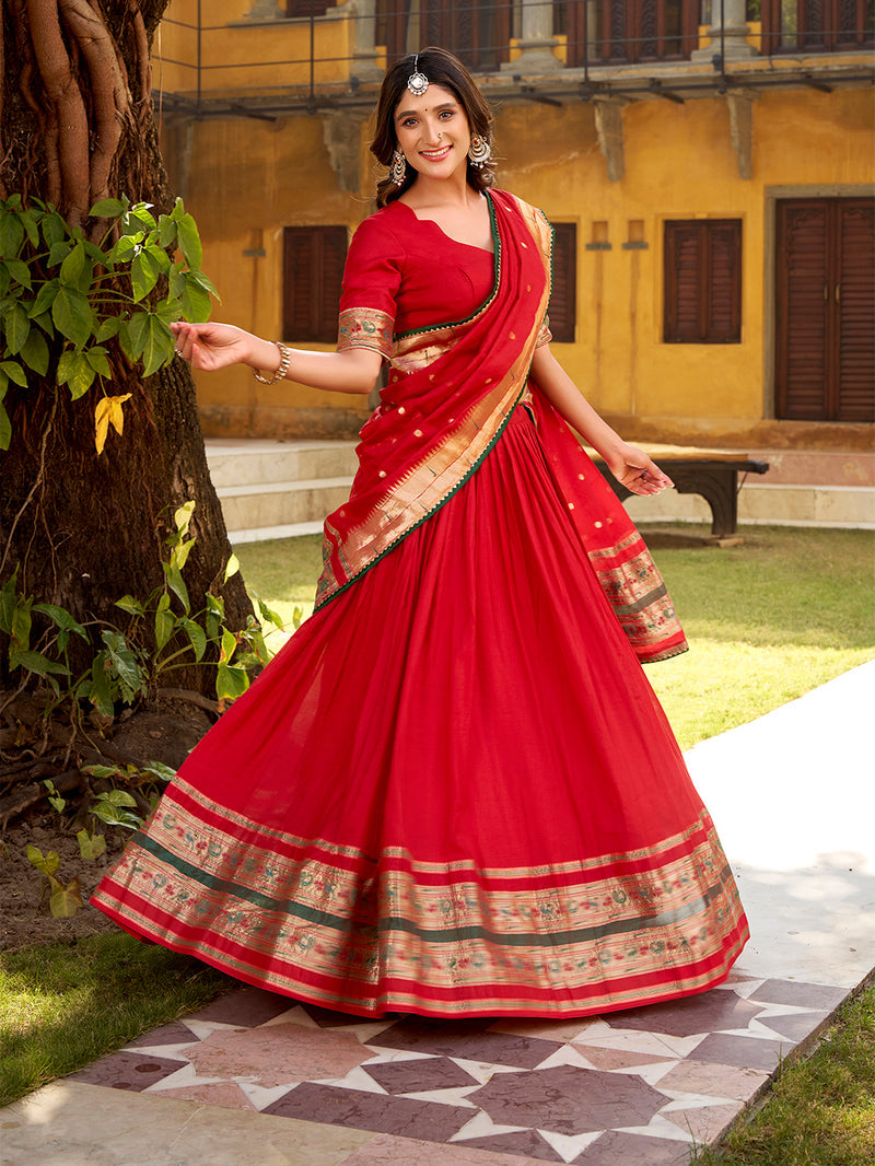 Red color Chanderi Ghaghra Choli ##color## Sequins Lehenga with premium fabric and embroidery