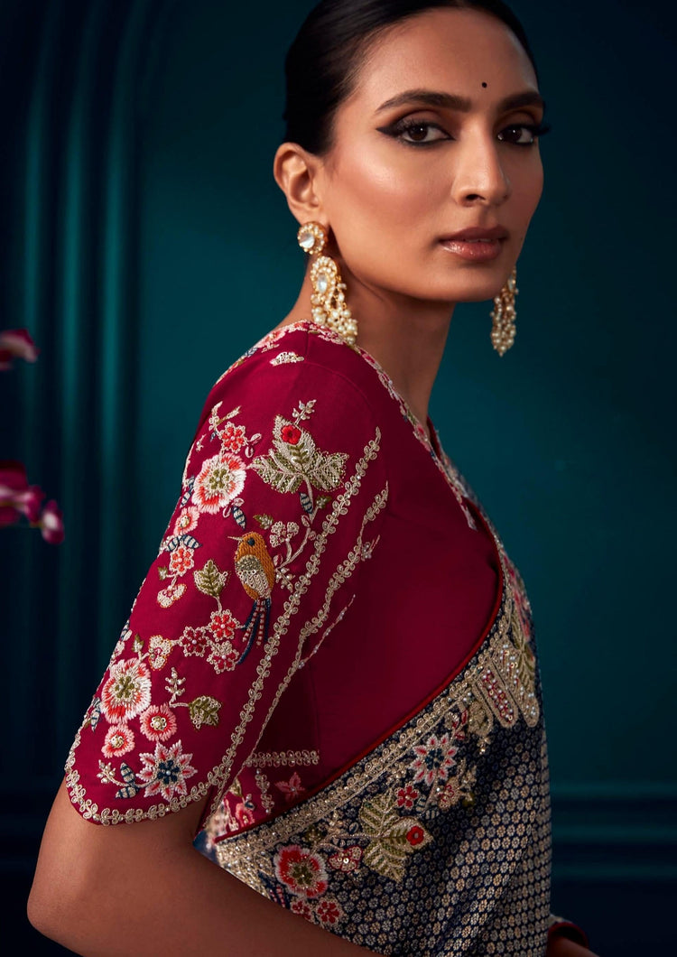 Beautiful Designer Silver Black Banarasi Kanjivaram Wedding Saree