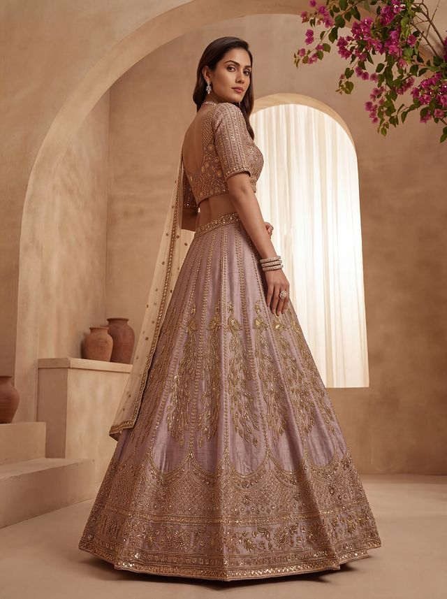 Powder Pink Pure Soft Heavy Net Sequins Embroidery Work Bridal Lehenga Choli 