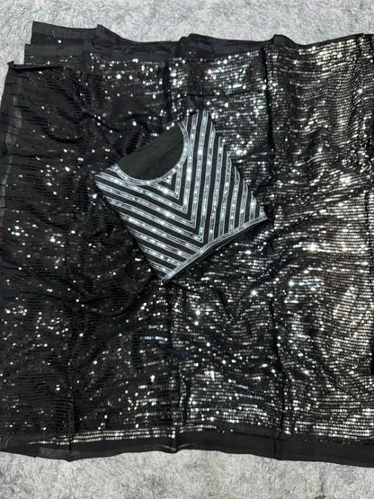 Black Pure Heavy Georgette Sequins Saree Sequins Saree Anant Tex Exports Pvt.Ltd..