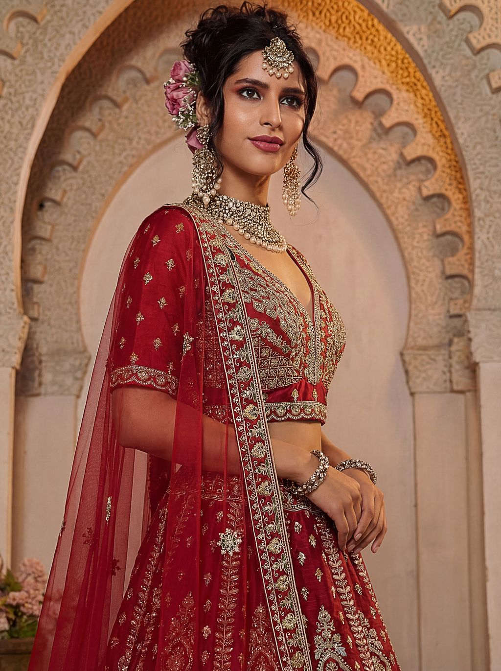 Red Pure Soft Silk Heavy Embroidery Work Bridal Lehenga