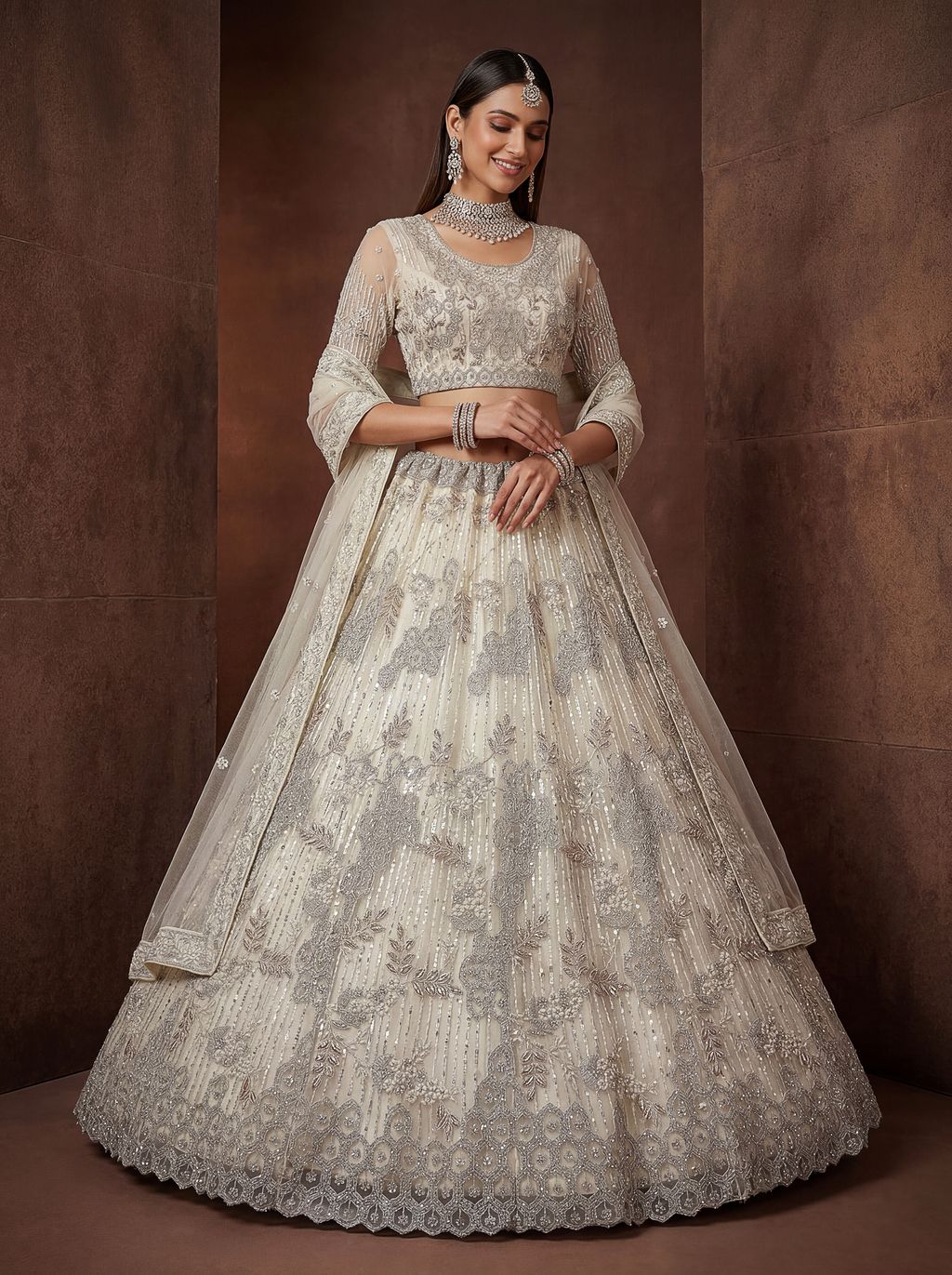 White Pure Soft Heavy Net Fancy Embroidery Work Bridal Lehenga Choli