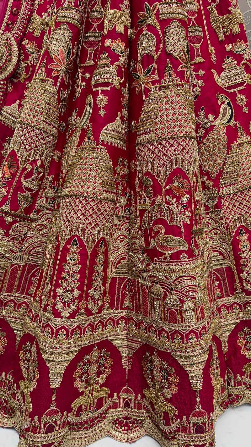 Red Pure Soft Heavy Silk Khatali Work Bridal Lehenga Choli