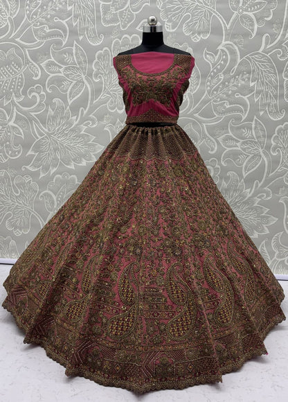 Pink Pure Soft Heavy Net Sequins Embroidery Work Bridal Lehenga 