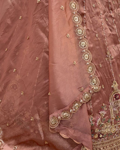 Pink Pure Chandnia Silk Handwork Motif Peacock Pattern Crystal Beads Multi Thread Dori &amp; Sequins Work Bridal Lehenga Choli