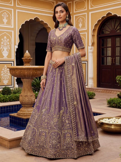 Orchid Pure Soft Heavy Fendi Orgenza Sequins Embroidery Work Bridal Lehenga 