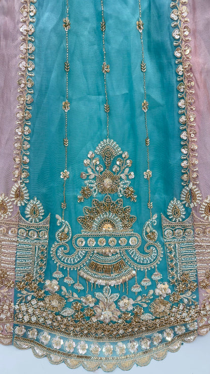 Multi Pure Soft Satin Silk Heavy Beads Motif Zari Embroidery Sequins Work Bridal Lehenga Choli