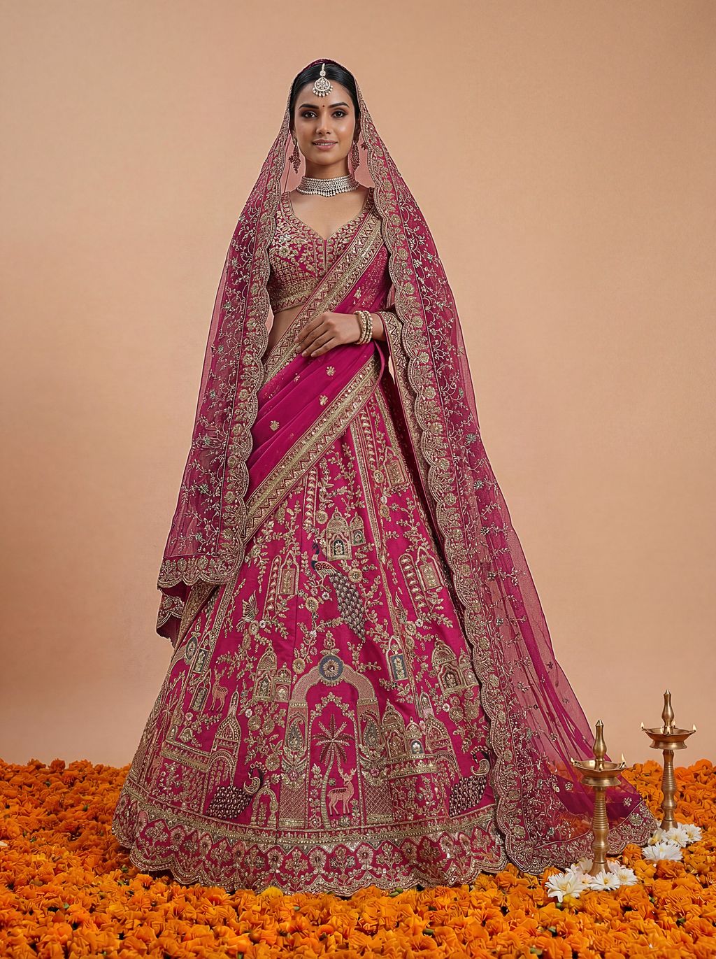 Pink Pure Soft Silk Heavy Embroidery Work Bridal Lehenga 