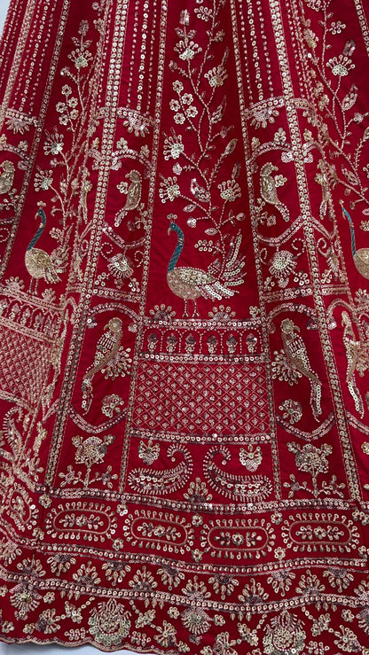 Red Pure Soft Silk Heavy Embroidery Work Bridal Lehenga 