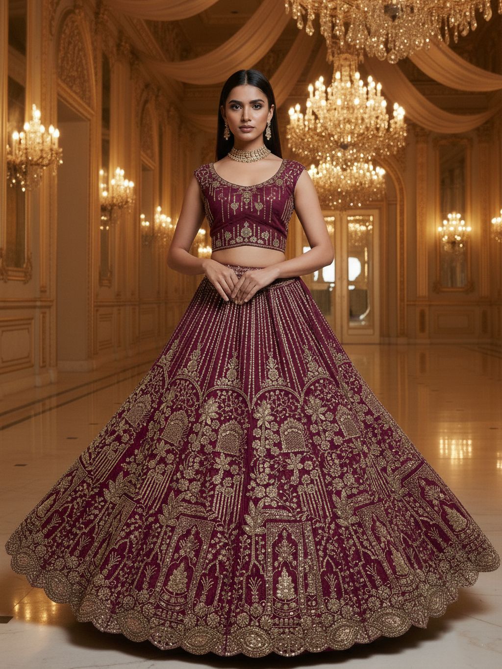 Rasperry Pure Soft Net Heavy Embroidery Work Bridal Lehenga