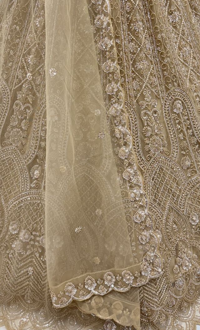 Chiku Pure Heavy Net Motif Handwork Zari Sequins Work Bridal Lehenga Choli