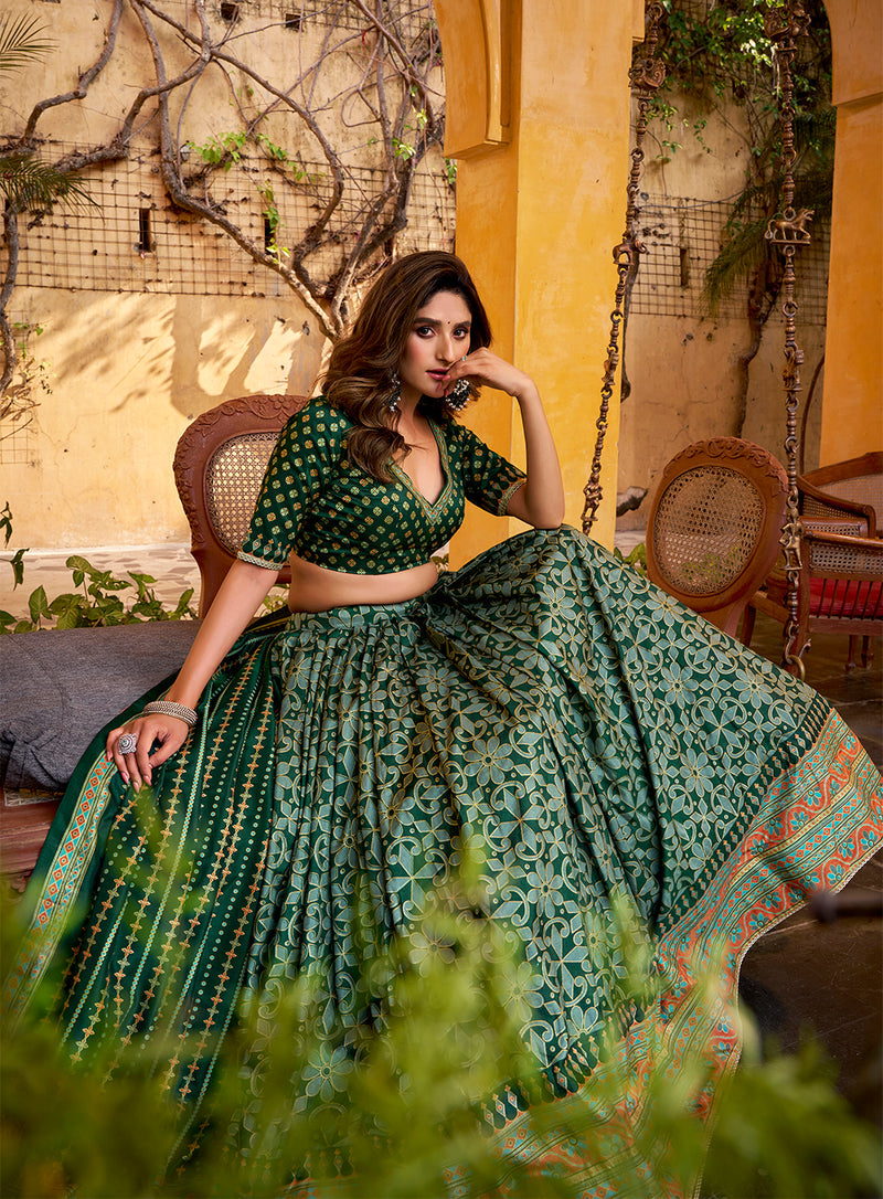 Green Color Tasar Silk Lehenga 