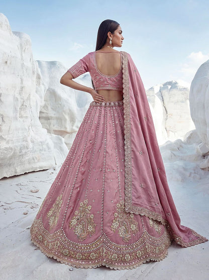 Pink Pure Soft Silk Heavy Sequins Embellishment Work Bridal Lehenga Choli 