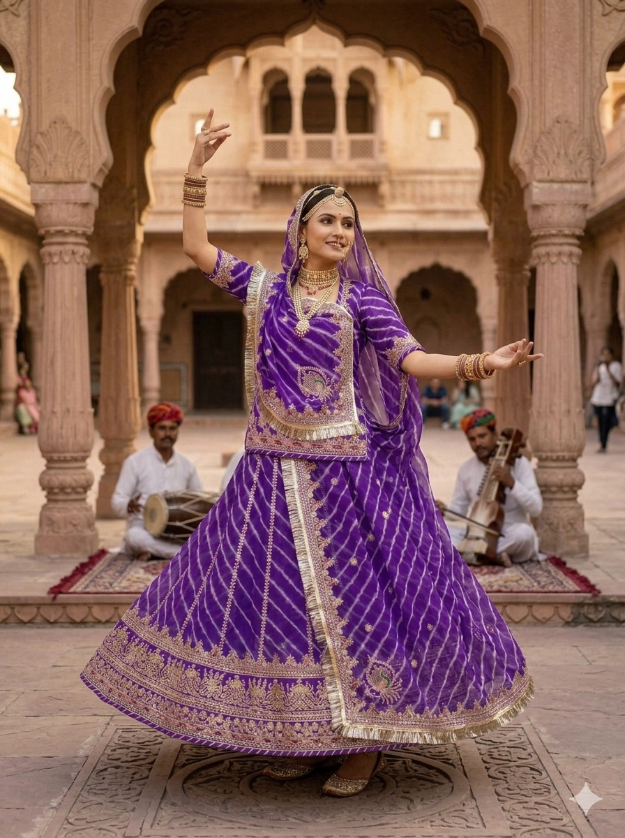 Purple Pure Georgette Lehariya Chunni Rajasthani Chaniya Choli