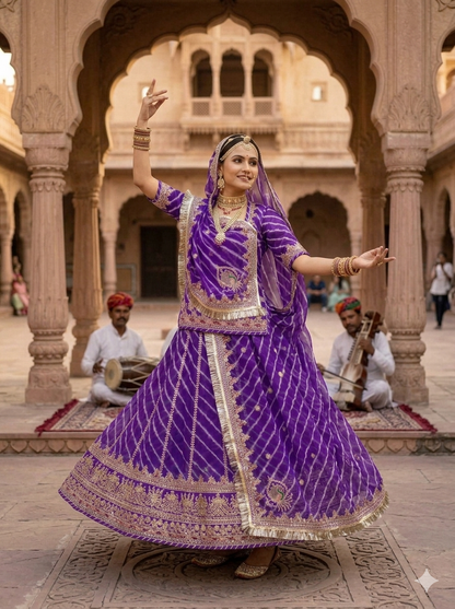 Purple Pure Georgette Lehariya Chunni Rajasthani Chaniya Choli