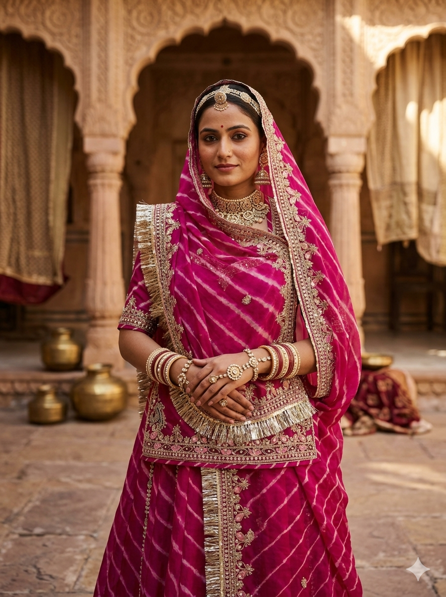 Rani Pink Pure Georgette Lehariya Chunni Rajasthani Chaniya Choli