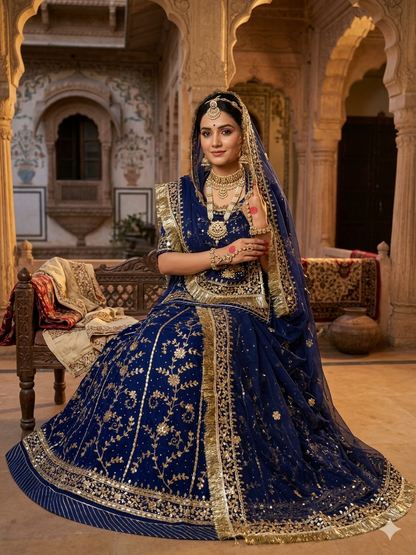 Blue Pure Soft Georgette Gotta Patti Rajasthani Rajputi Lehenga Choli