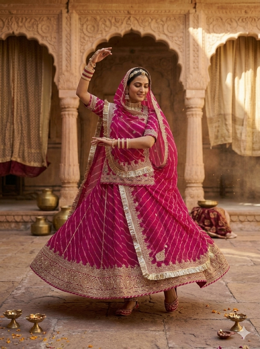 Rani Pink Pure Georgette Lehariya Chunni Rajasthani Chaniya Choli