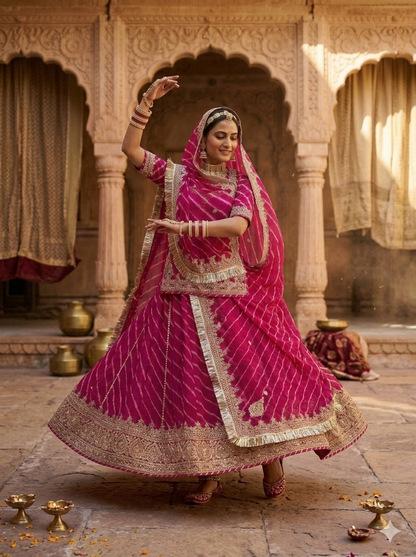 Rani Pink Pure Georgette Lehariya Chunni Rajasthani Chaniya Choli