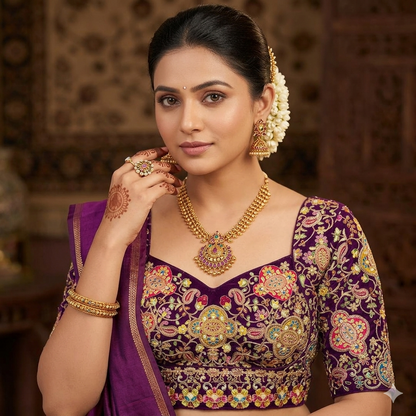 Wine Pure Heavy Natural Crape Madhubala Style Bridal Blouse