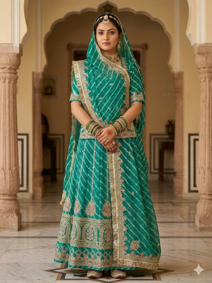 Green Pure Georgette Lehariya Chunni Rajasthani Chaniya Choli