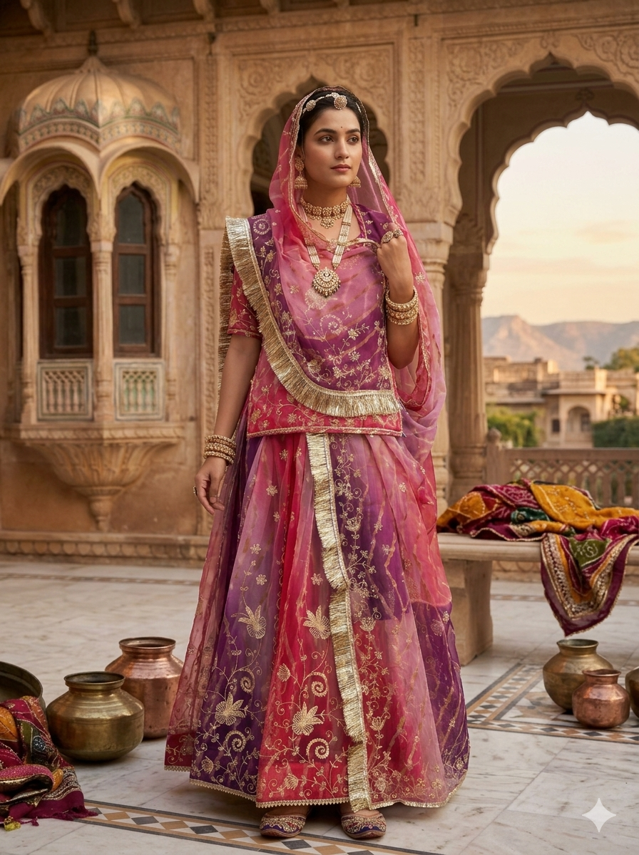 Multi Pure Semi Georgette Gotta Patti Rajasthani Rajputi Lehenga Choli