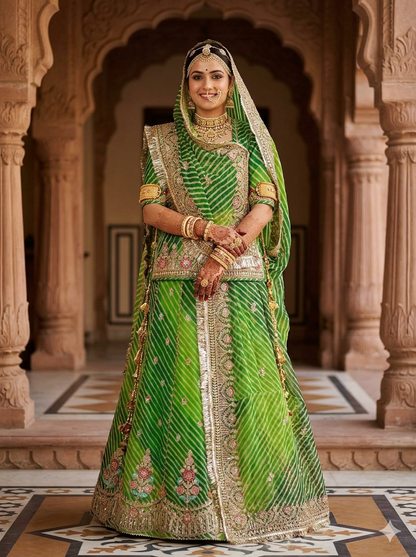 Green Pure Georgette Lahariya Print 05 Mte Flair With Gotta Patti Rajasthani Rajputi Lehenga Choli