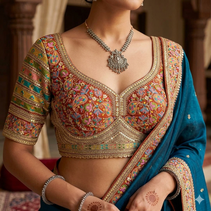Rust Pure Fox Georgette Kashmiri Work Sabyasachi Inspired Bridal Blouse