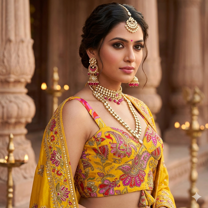 Yellow Pure Heavy Banarasi Position Work Corset Style Blouse