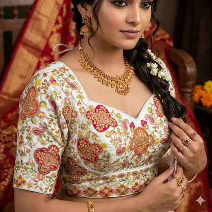 White Pure Heavy Natural Crape Madhubala Style Bridal Blouse