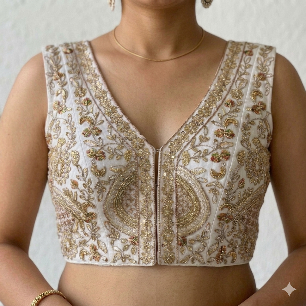 White Pure Soft Italian Silk Heavy Codding Sequins Work Bridal Blouse