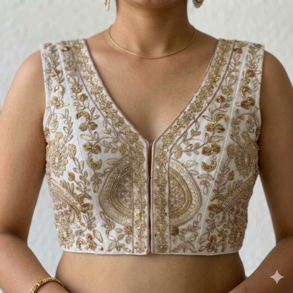 White Pure Soft Italian Silk Heavy Codding Sequins Work Bridal Blouse