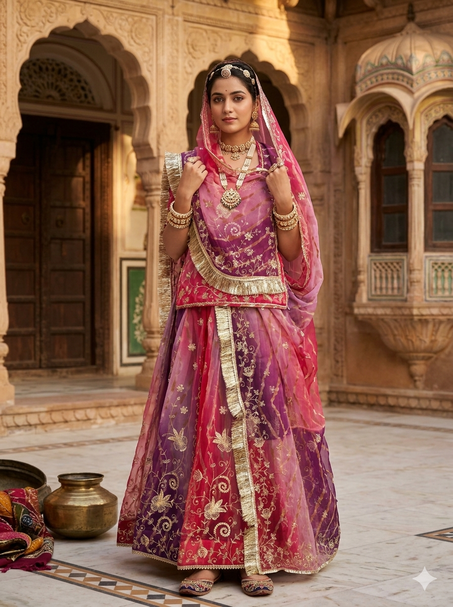 Multi Pure Semi Georgette Gotta Patti Rajasthani Rajputi Lehenga Choli