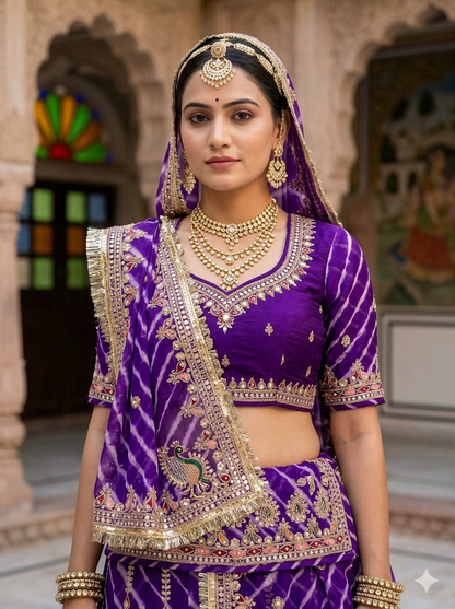 Purple Pure Georgette Lehariya Chunni Rajasthani Chaniya Choli