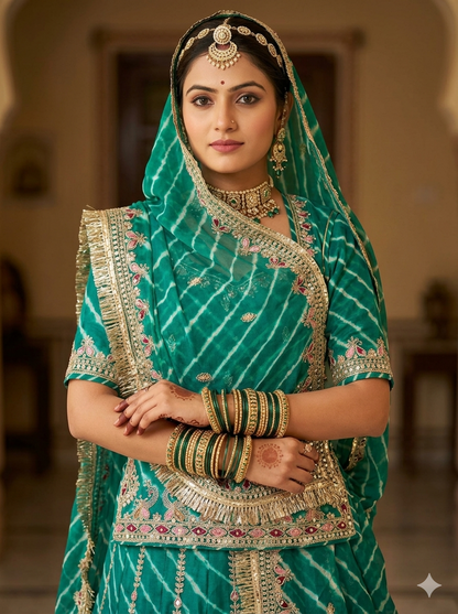 Green Pure Georgette Lehariya Chunni Rajasthani Chaniya Choli