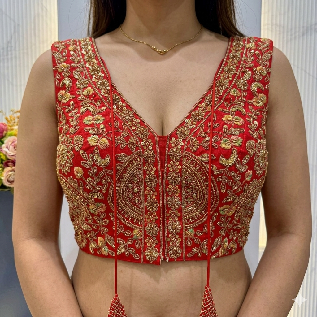 Rust Pure Soft Italian Silk Heavy Codding Sequins Work Bridal Blouse