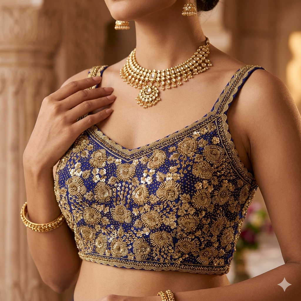Purple Pure Soft Heavy Beads &amp; Sequence Jari Work Navratri Blouse