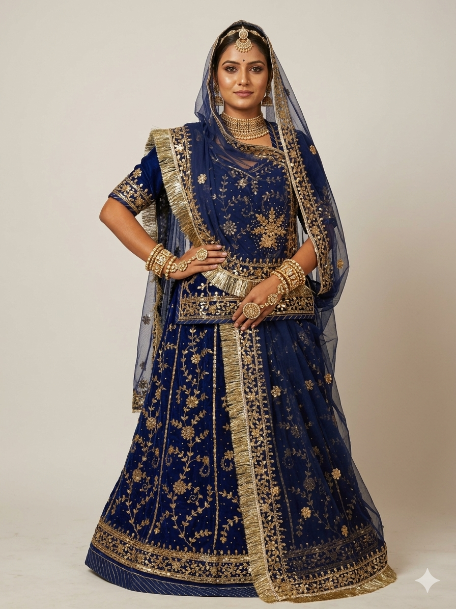 Blue Pure Soft Georgette Gotta Patti Rajasthani Rajputi Lehenga Choli