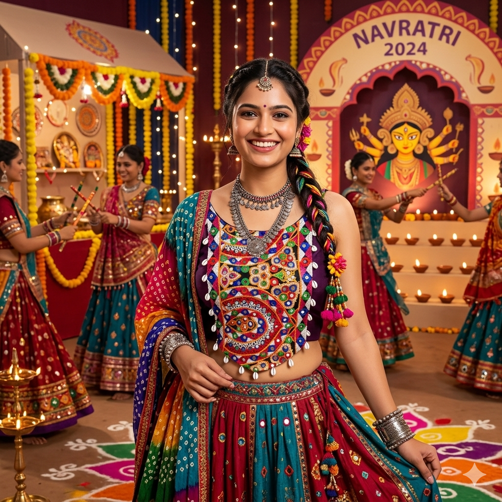 Wine Pure Soft Cotton Thread with Kaudi Hand Mirror Work Navratri Blouse
