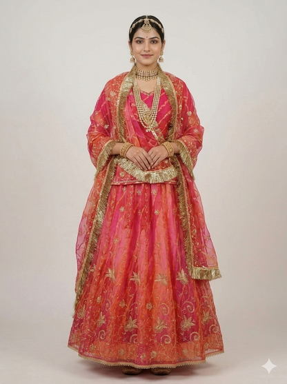 Pink Pure Semi Georgette Gotta Patti Rajasthani Rajputi Lehenga Choli