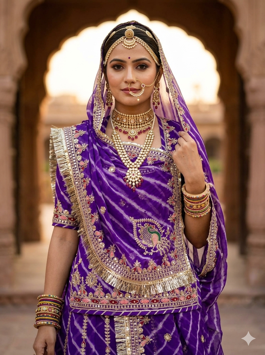 Purple Pure Georgette Lehariya Chunni Rajasthani Chaniya Choli