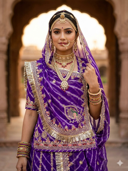Purple Pure Georgette Lehariya Chunni Rajasthani Chaniya Choli