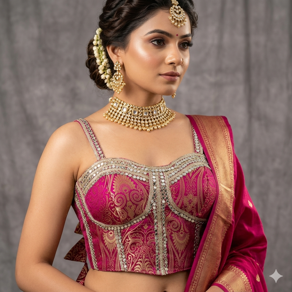 Rani Pure Heavy Banarasi With Real Mirror Work Bridal Blouse