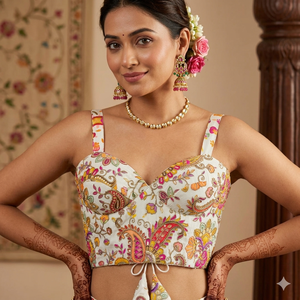 Off White Pure Heavy Banarasi Position Work Corset Style Blouse