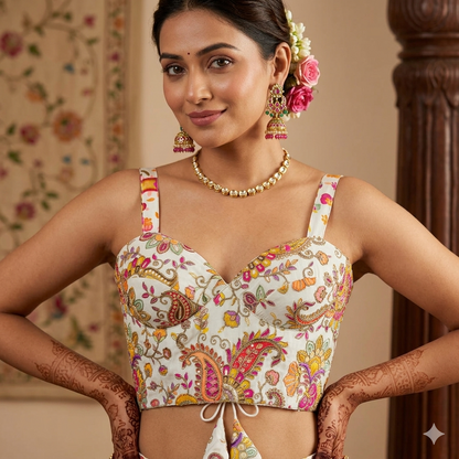 Off White Pure Heavy Banarasi Position Work Corset Style Blouse