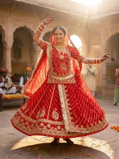 Red Pure Georgette Lehariya Chunni Rajasthani Chaniya Choli
