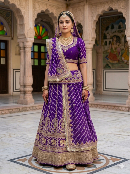Purple Pure Georgette Lehariya Chunni Rajasthani Chaniya Choli