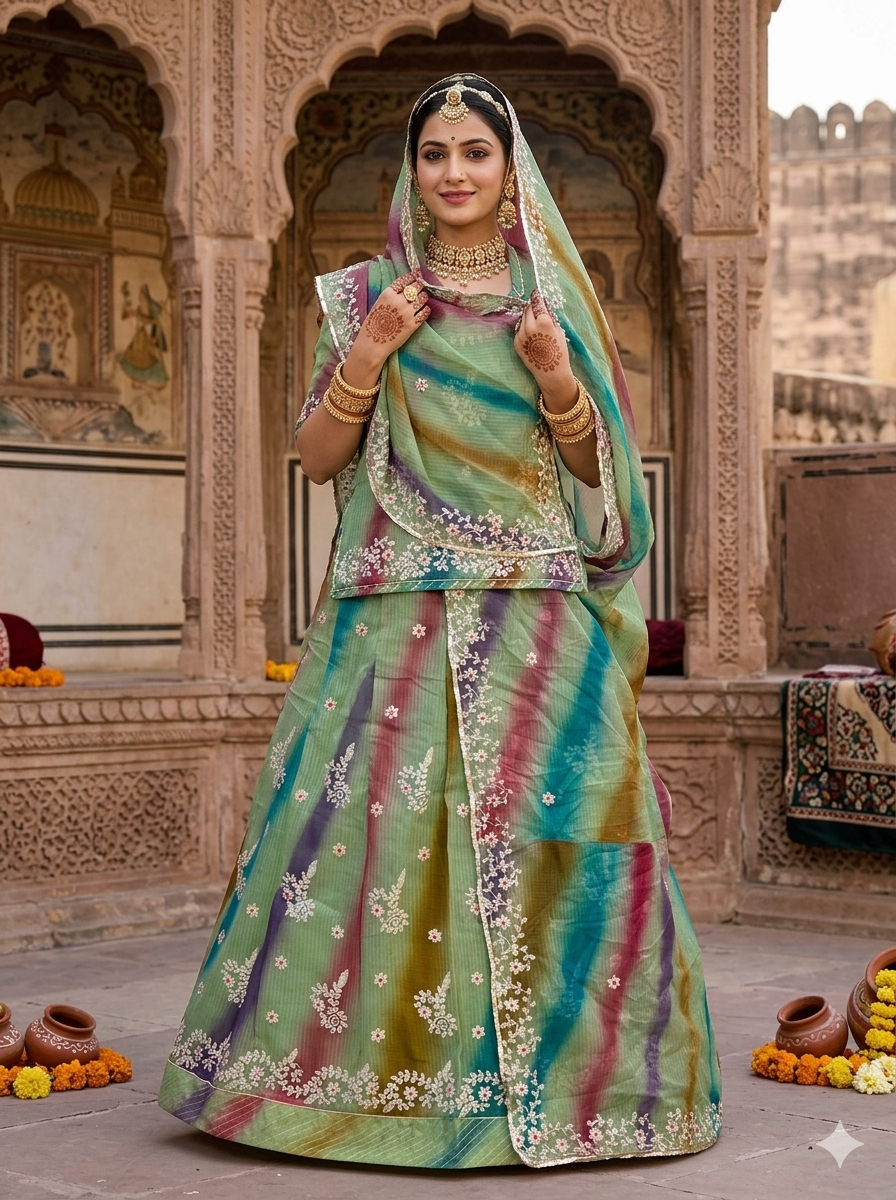 Green Pure Soft Kota Doriya Gotta Patti Rajasthani Rajputi Lehenga Choli