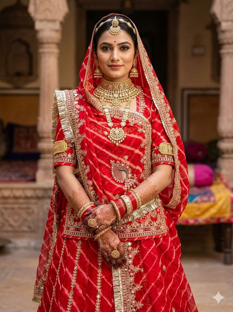 Red Pure Georgette Lehariya Chunni Rajasthani Chaniya Choli